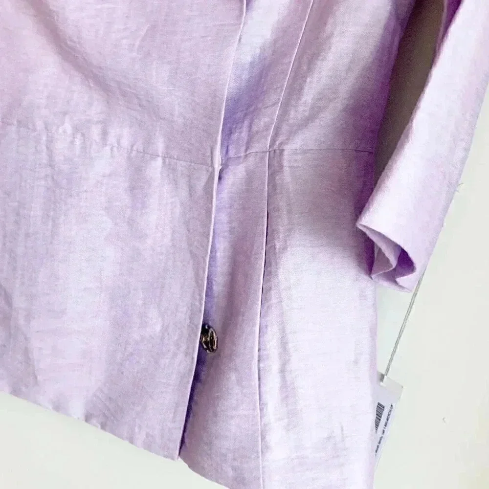 WORTH Size 2 Linen 3/4 Sleeves Shawl Neck Belted Blouse in Pale Hydrangea NEW - Picture 2 of 5